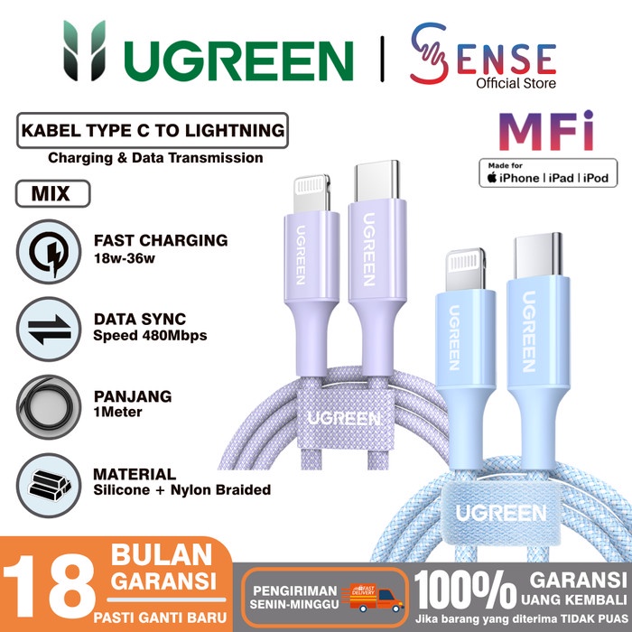 UGREEN KABEL IPHONE MFI TYPE C TO LIGHTNING FAST CHARGING 90493
