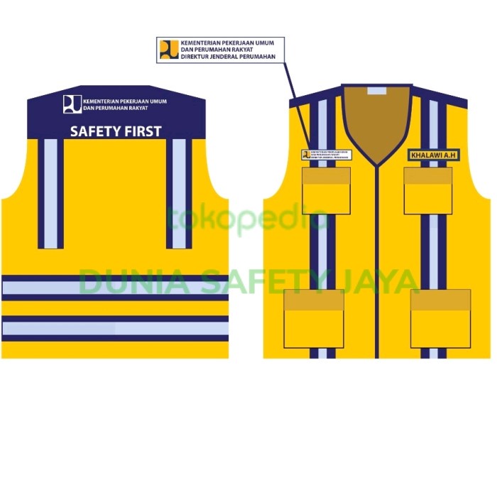 Bestseller Rompi Pupr / Custom Rompi Safety/ Custom Bordir Rompi Kerja Taslan