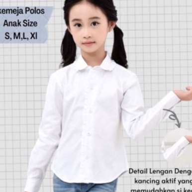 [✮P❤8> Atasan Anak Perempuan Kemeja Putih Polos Katun Usia 7-13 tahun / Baju Putih Lengan Panjang At