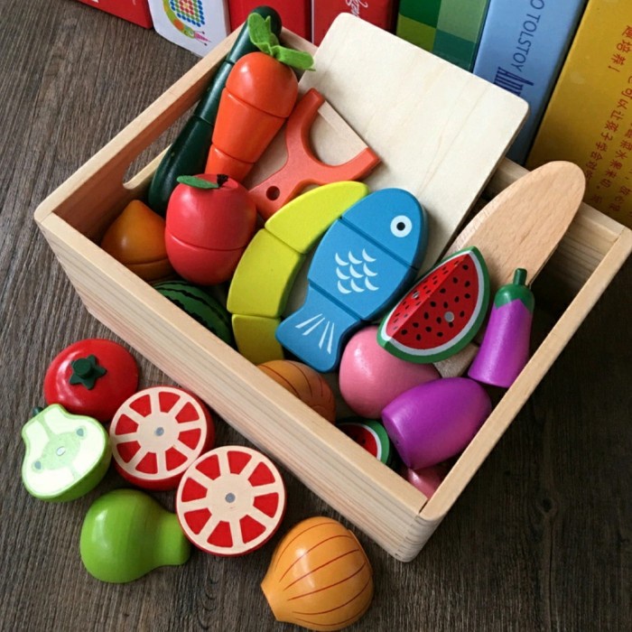 FLASH SALE WOODEN CUTTING VEGGETABLE TOYS, WOODEN CUTTING FRUITS TOY, POTONG BUAH TERBARU