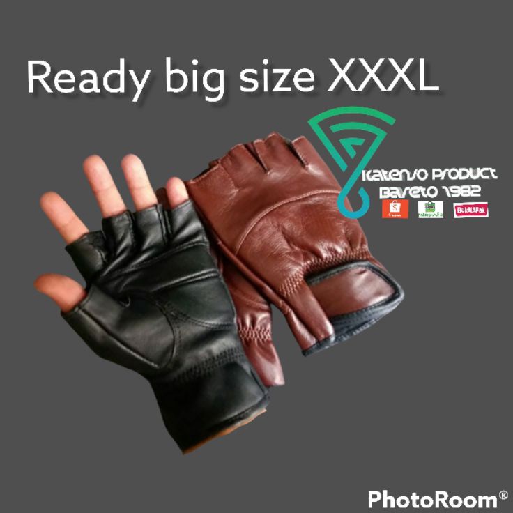 ➩QZw sarung tangan kulit asli motor half pria ready big size jumbo XXL ✻ M ♫