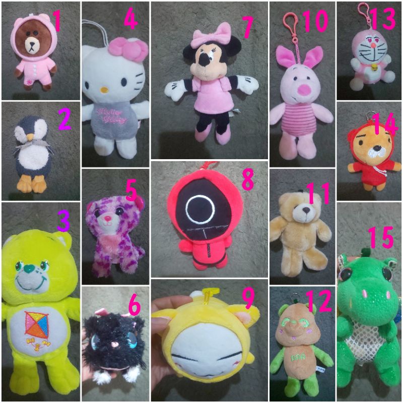 preloved boneka ganci disney, sanrio, care bear, TY, brown