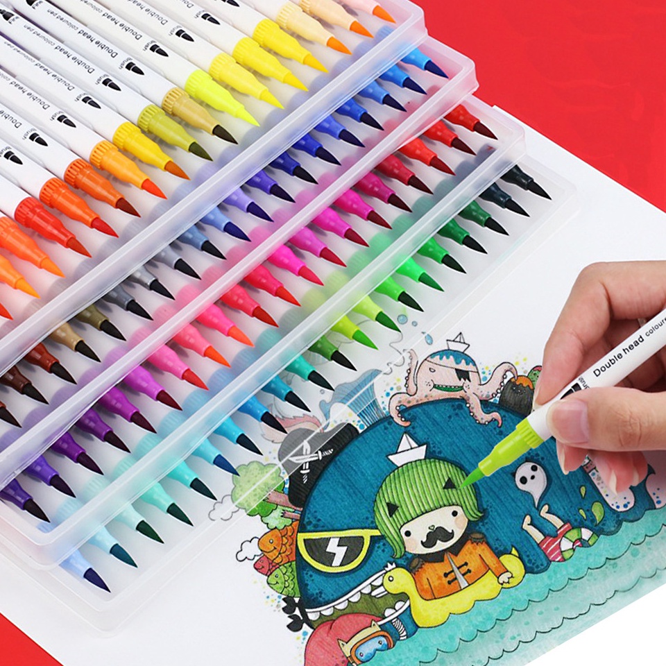 

Best・12-48 Colors Double Heads Marker Pens Set Watercolor drawing brush pen Highlighters School supplies