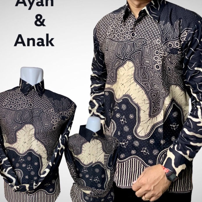 [◆㊛ O12S] HITAM CREAM,Batik COUPLE AYAH DAN ANAK  lengan panjang warna crem perpaduan hitam,Katun Ca