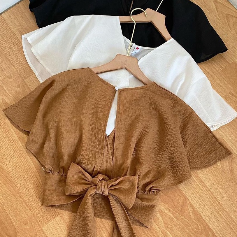 [CODEBARANG210SHJ] OUTFIT SALE - Bow Back Cardi Femei Outer Crop Korean Premium Beautycrepe Fit L Ou
