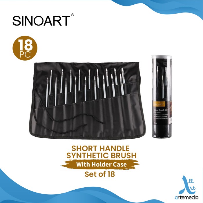 

Terlaris Kuas Lukis Sinoart Set 18 Short Handle Synthetic Brush Holder Case