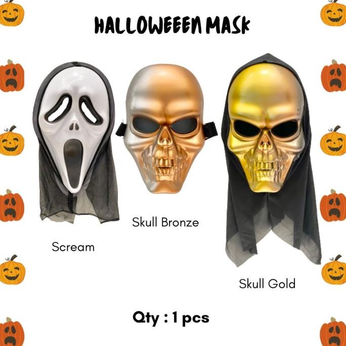 $+$+$+$+] Halloween scream mask/skull mask gold/topeng tengkorak