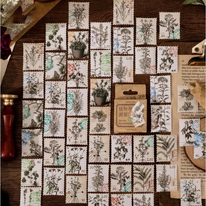 

Bestseller 45 Lembar Sticker Botany Stamps Vintage Retro Stickers Deco Diy Jurnal