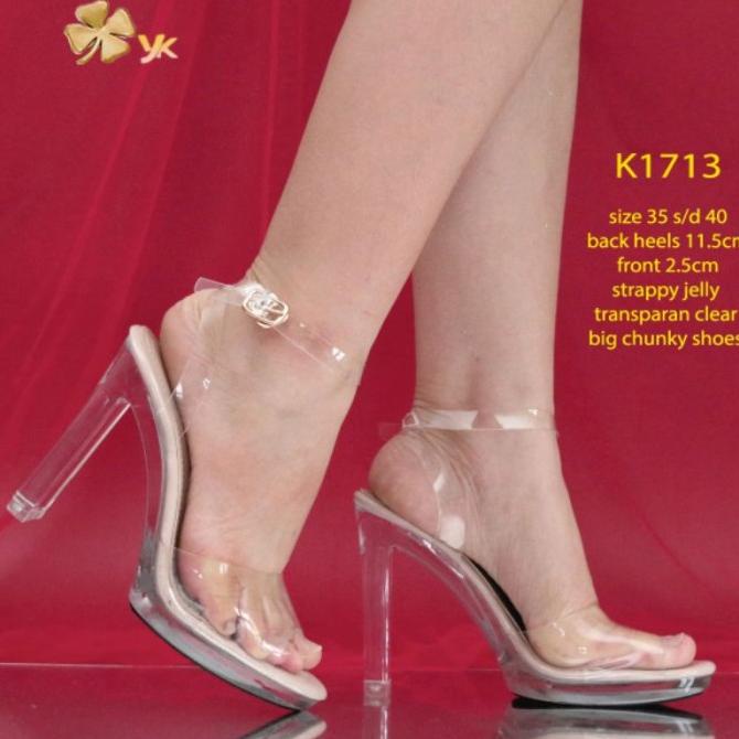 YKshoes 1713 heels 12cm strappy big chunky heels clear transparan kaca