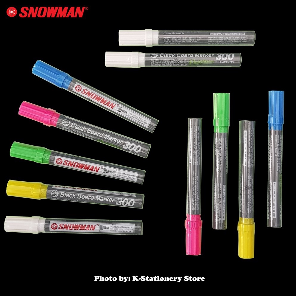 

Baru｀Spidol Papan Tulis Snowman – Original Blackboard Marker 300 – Dapat dihapus / Non Permanent, Warna Cerah – Made in Japan – Ujung Mata Spidol Miring