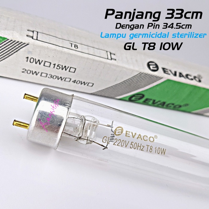 Lampu UV UVC T8 20W EVACO Germicidal sterilizer air kuman SET KOMPLIT