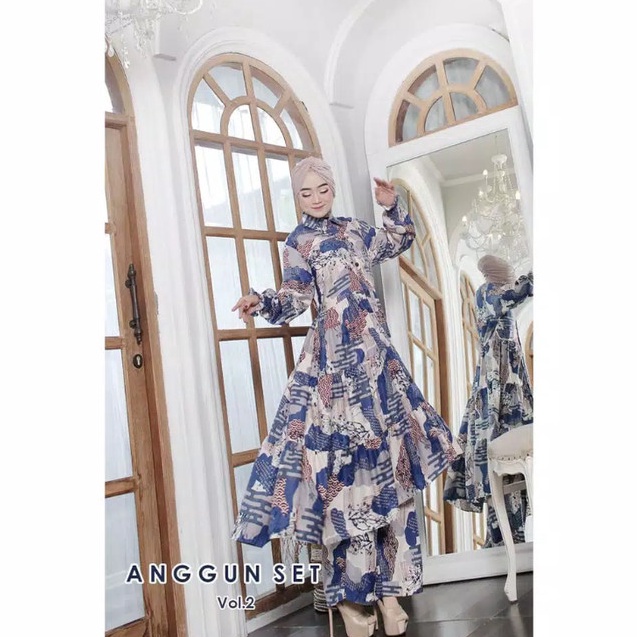 Ready Stock.. TUNIK SET CELANA KULOT MATT MAXMARA SATIN LUX IMPORT MOTIF ASLI ✰