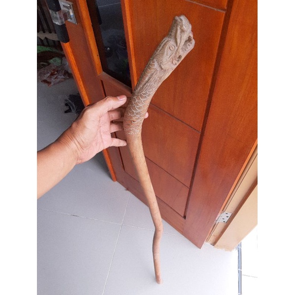 Aurabaik Tongkat Jalan Kayu Stigi Asli Ukir Naga