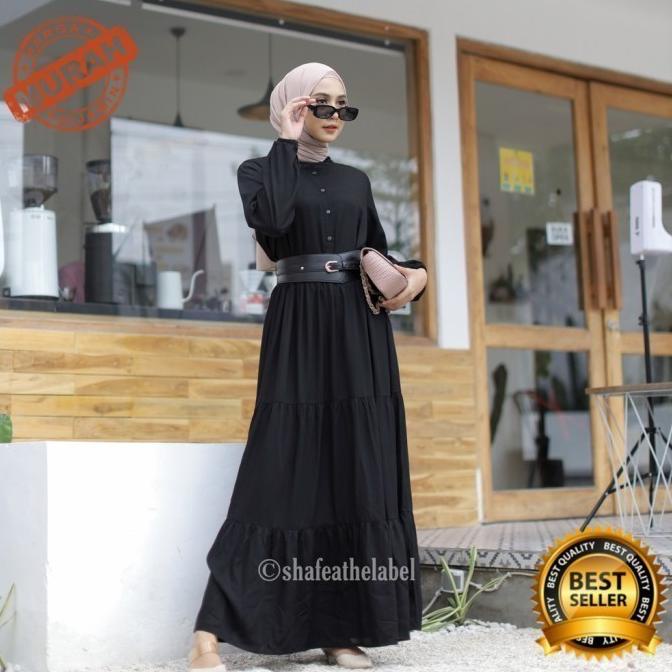 Dress Muslim Wanita Gamis Hitam Polos bahan katun