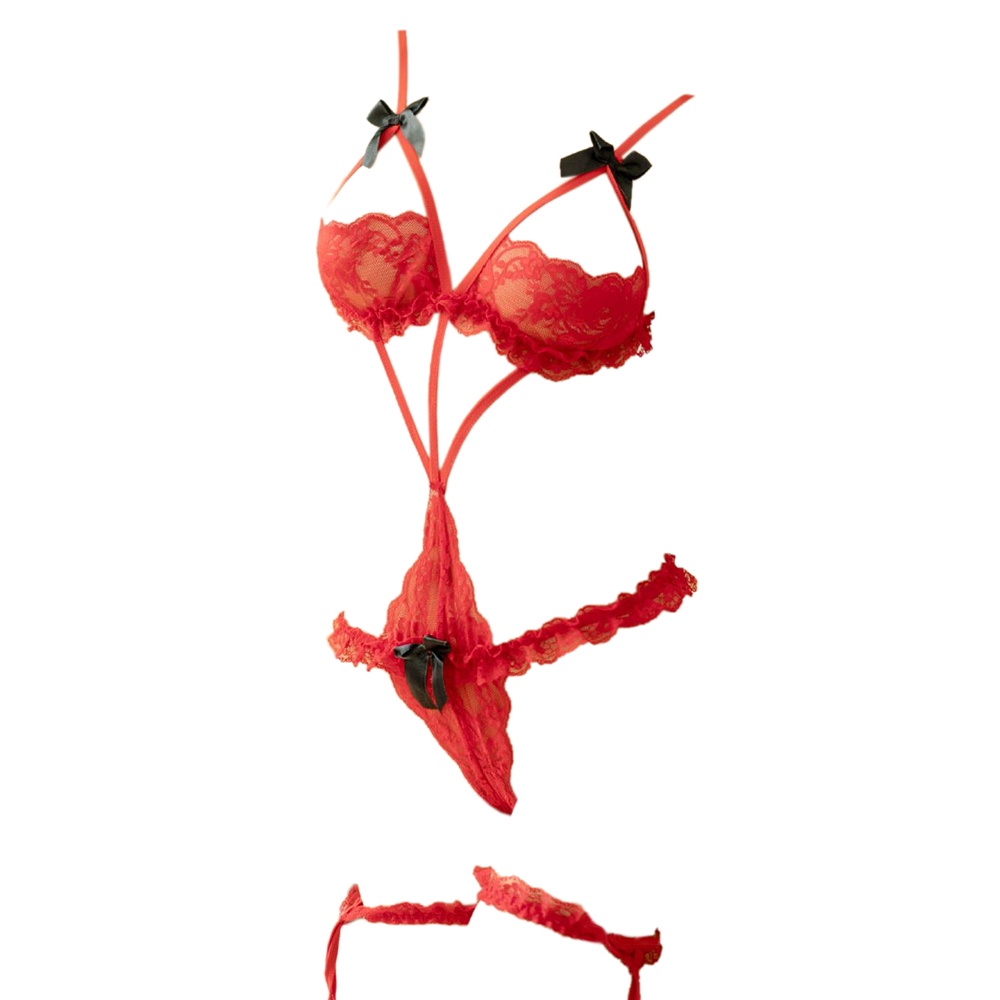 L1182 - Lingerie Teddy Tali Silang Hitam Transparan, Belahan Dada Rendah