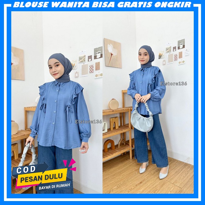 2023 Bloes Kerja Cewek Korean Bluz Style Baju Casual Remaja Cewk Blus Murah Import Korea Kemeja Blou