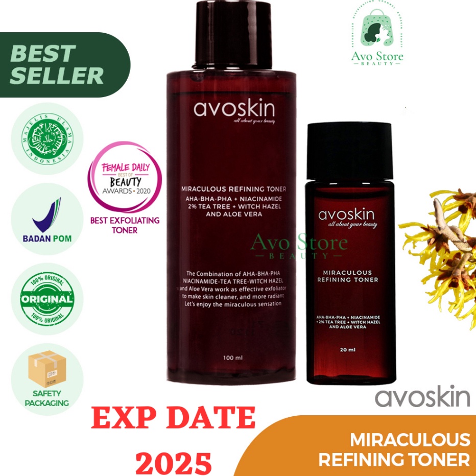 ➞✸✿ Avoskin Miraculous REFINING TONER 100ml/20ml [AHA BHA PHA NIACINAMIDE] / Eksfoliasi / Exfoliatin