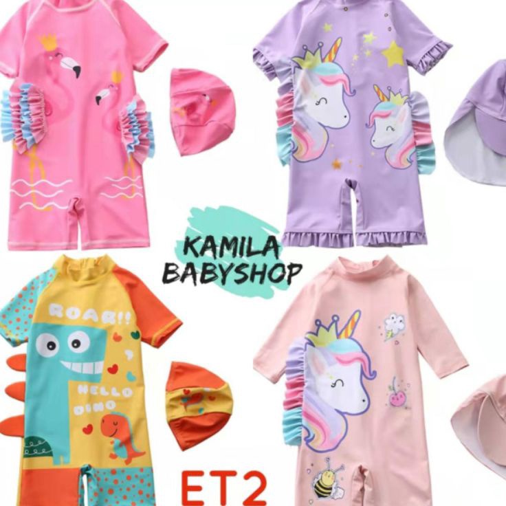 Best Seller ET2 Baju Renang Anak Free Topi/Baju Renang Anak Perempuan/ Baju Renang Anak Perempuan da