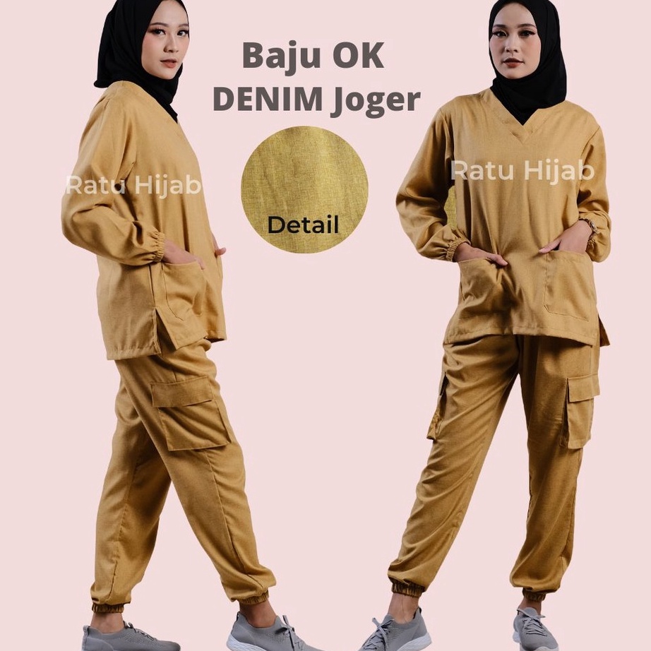 ✨TERBARU✨ Baju Ok Oka Jaga Denim Madinah JOGGER Cargo  Dokter Scrub Medis Perawat Lengan Panjang Kar