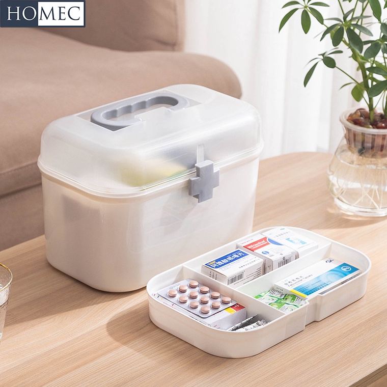 MENARIK Kotak Obat P3K Tempat Obat Obatan Kotak Obat Travel 2 Susun 2 Lapisan Box Obat Obatan Wadah 