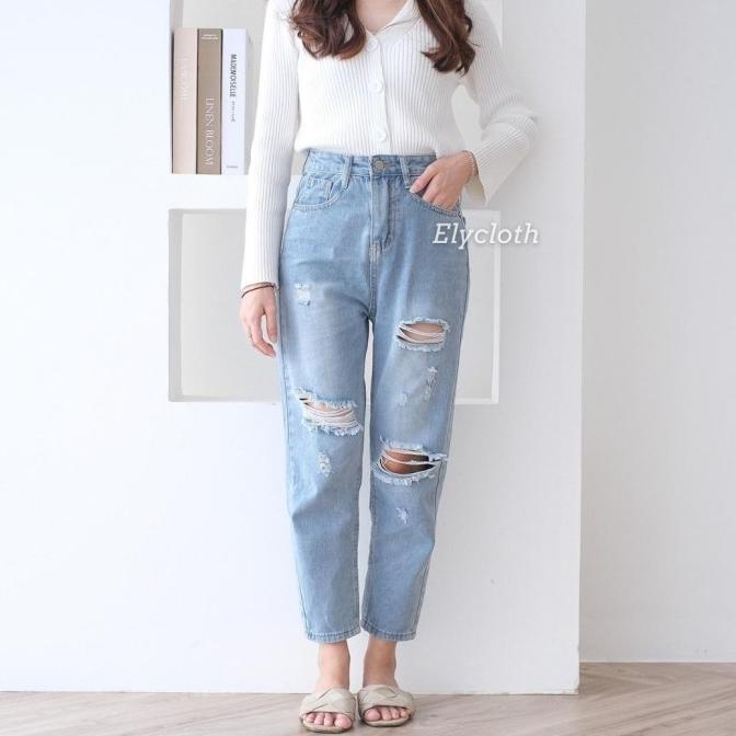 ELYCLOTH | CHLOE JEANS | CELANA RIPPED JEANS HIGH WAIST WANITA PREMIUM