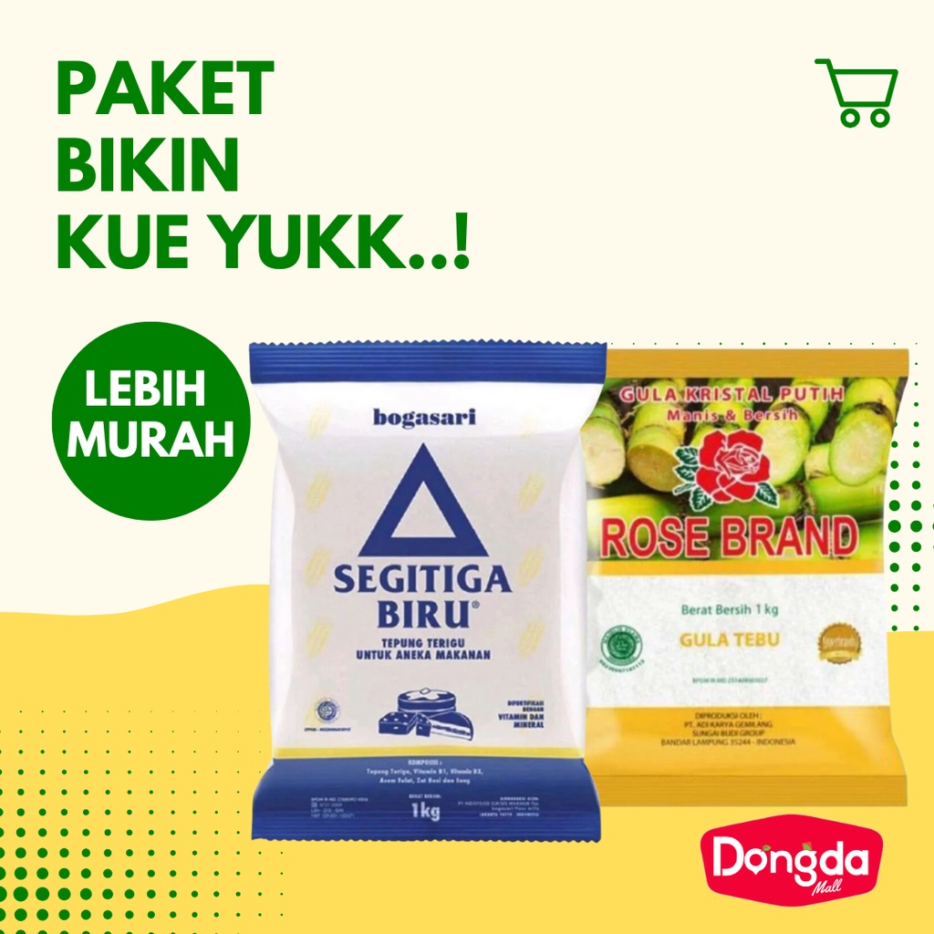 

DONGDA * Paket Tepung Segitiga Biru 1 kg + gula rose brand kuning 1 kg