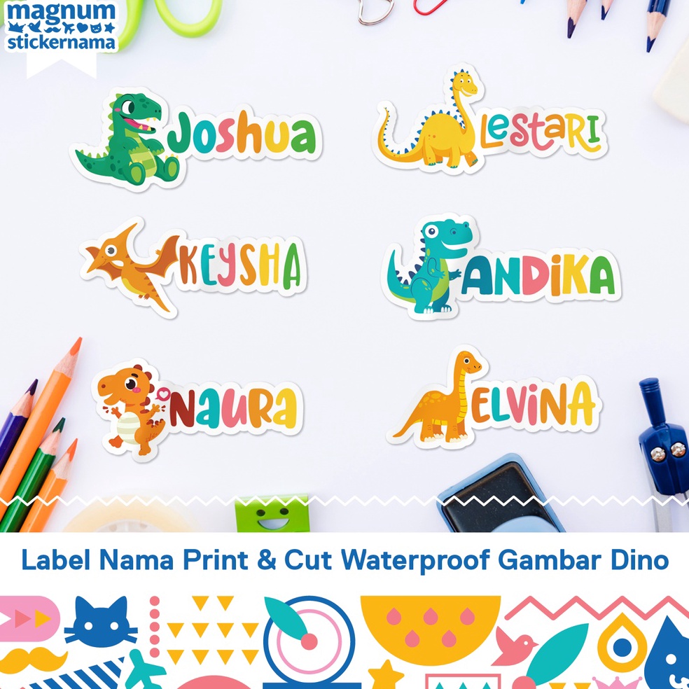 

CK84 Label Nama Waterproof, Stiker Nama Print and Cut Gambar DINOSAURUS Laris