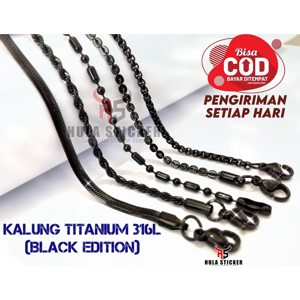 SIAP KIRIM Rantai MCI - Rantai Kalung Titanium 316L Premium Anti Karat [ KALUNG HITAM 40cm - 75cm]