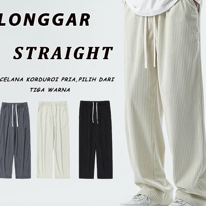 [IP♡.8♡) Celana corduroy pants hitam panjang abu-abu Korduroi long pants gombrong-slim-standar pria 