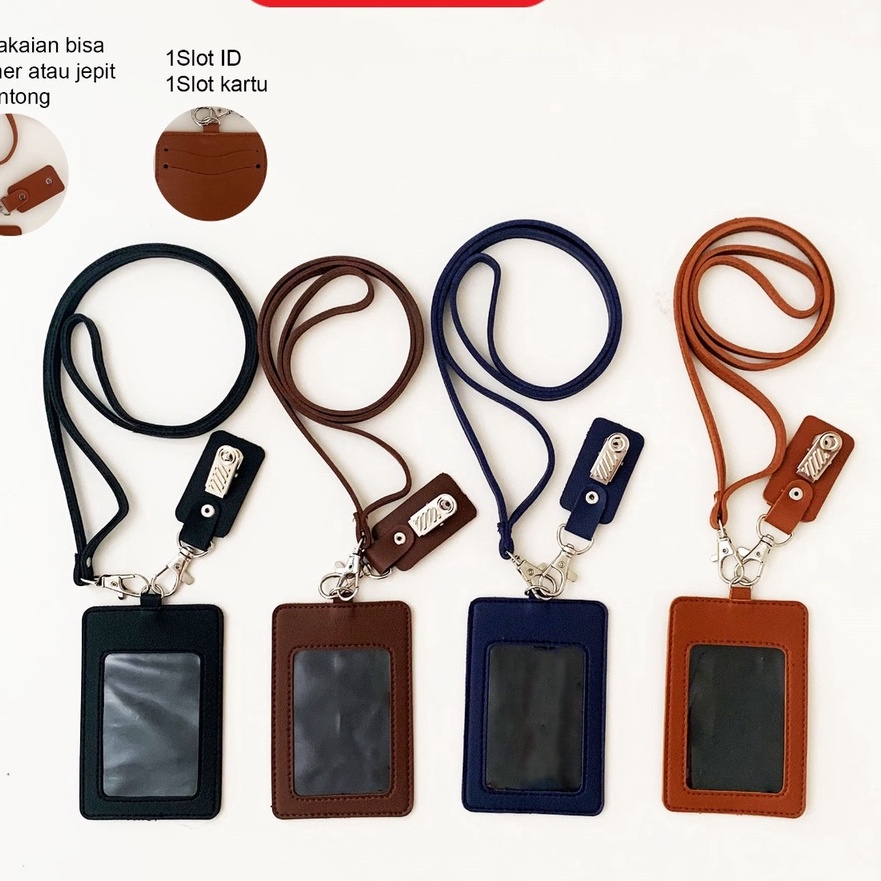 

(»P✮ ZH) Lanyard ID Card Holder Kulit Termasuk Tali Dan Penjepit Name Tag Kulit Flashee Custom Nama Logo Perusahaan langsung.kiirim!