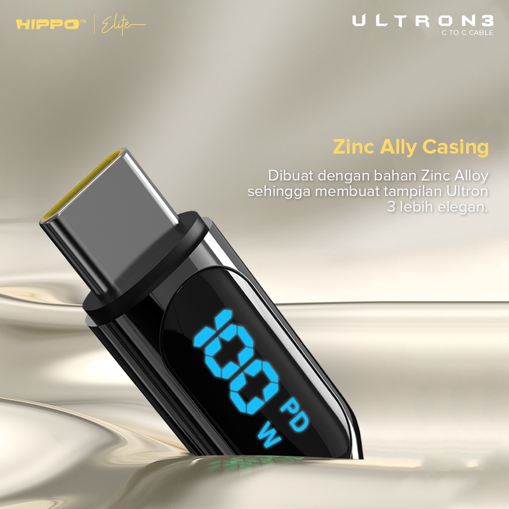 Hippo Kabel Data Super Fast Charging Ultron 3 Type C to Type C 5A 100 W 120 CM Quick Charge 3.0 Quick Charging Data Cable Android Braided Casan Handphone LED Indicator-1
