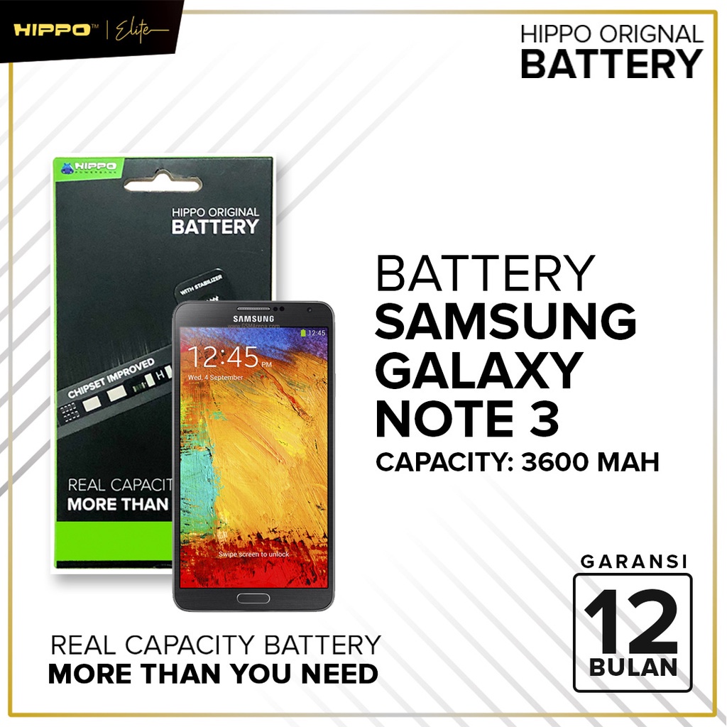 Hippo baterai Samsung Galaxy NOTE 3/N9000 3600 mAh Original Batere Premium Batu Batre Batrai Handpho