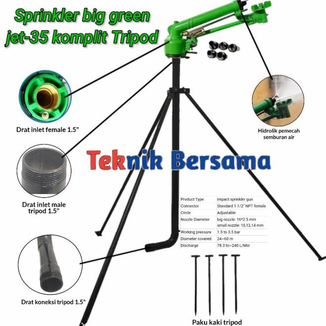 Sprinkler Big Gun Green Jet 35 Komplit Tiang Sprinkler