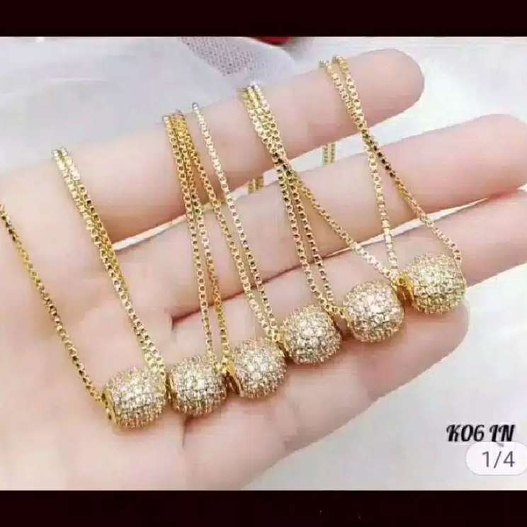 Pilih Inik9K4w Fifi Fashion Kalung Liontin Bola D10 Perhiasan Xuping Model Lapis Emas 12#