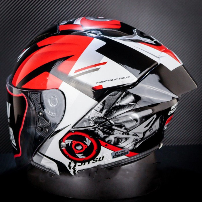 Helm Jitsu Js1 Moto Engine Black Red Half Face