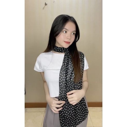 Syal Aunty Banana Motif Bunga / Syal Leher Simple / Syal Warna Gelap