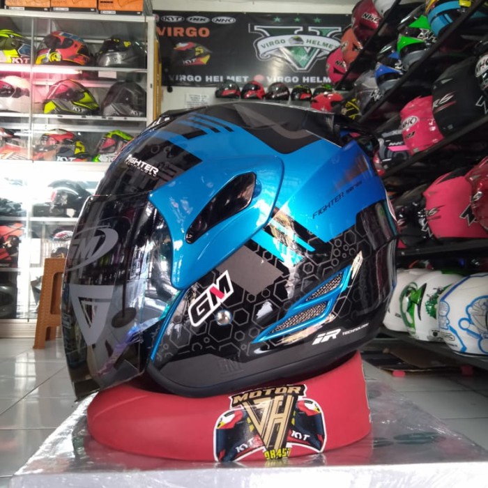 Helm Gm Fighter Series Black Blue Fluo