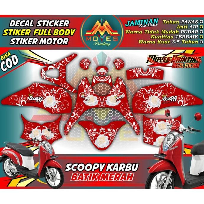 Decal Sticker Scoopy Karbu Pola Bunga Merah