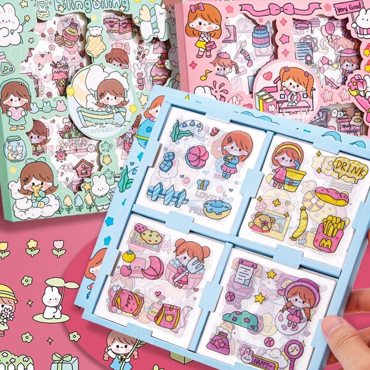 

FQSJ8880 Sticker Waterproof Sticker Momo Dapat Box Isi 100 Lembar Motif Momo Kartun Korea Lucu Anti Air Dekorasi Handbook Scrapbook Sticker