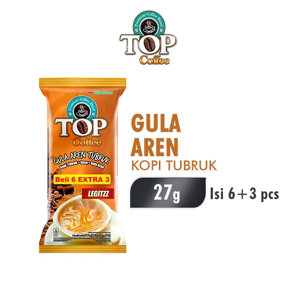 

Top Coffee Kopi Susu Gula Aren Tubruk 3 In 1 Pack 27 gr isi 6 + 3 pcs