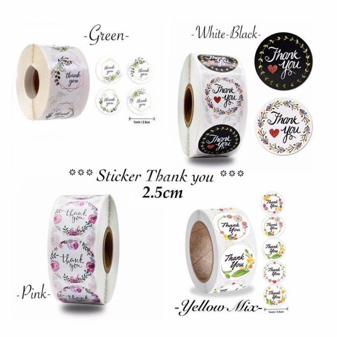 

:=:=:=:=] Sticker label bulat thank you / tempelan ucapan kado isi 100 pcs