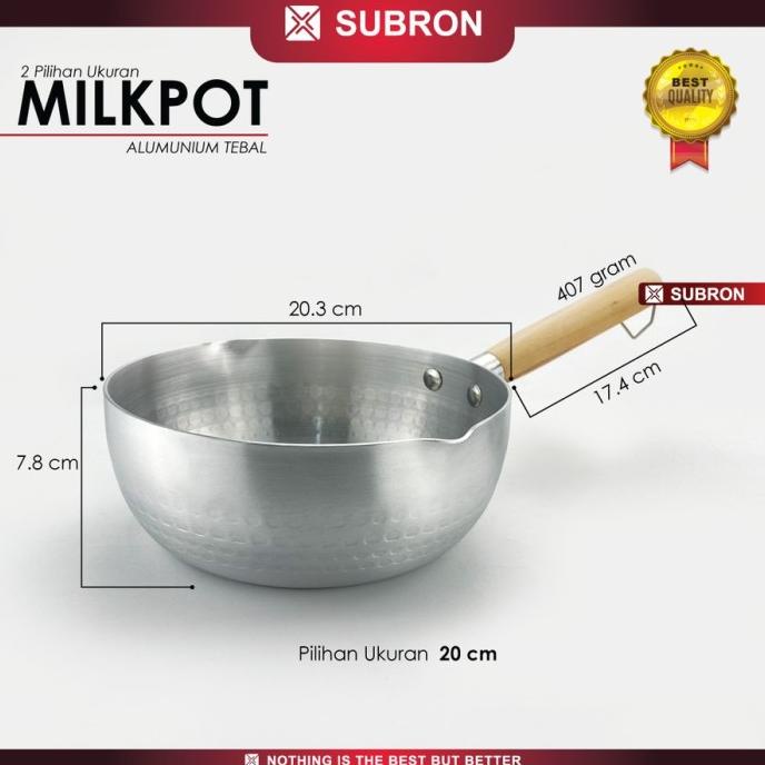 :>:>:>:>] SUBRON Panci Susu Alumunium Tebal Aloy 18cm 20cm 22cm Pegangan Kayu