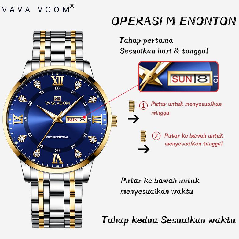 Promo Vavavoom 2461 Jam Tangan Pria Original Luxury Rantai Tahan Air Stainless Steel Analog Quartz Watch + Kotak Gratis Vlss65