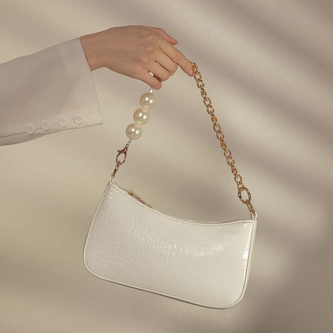 Tas Selempang wanita import Tas ketiak rantai mutiara Shoulder Bag