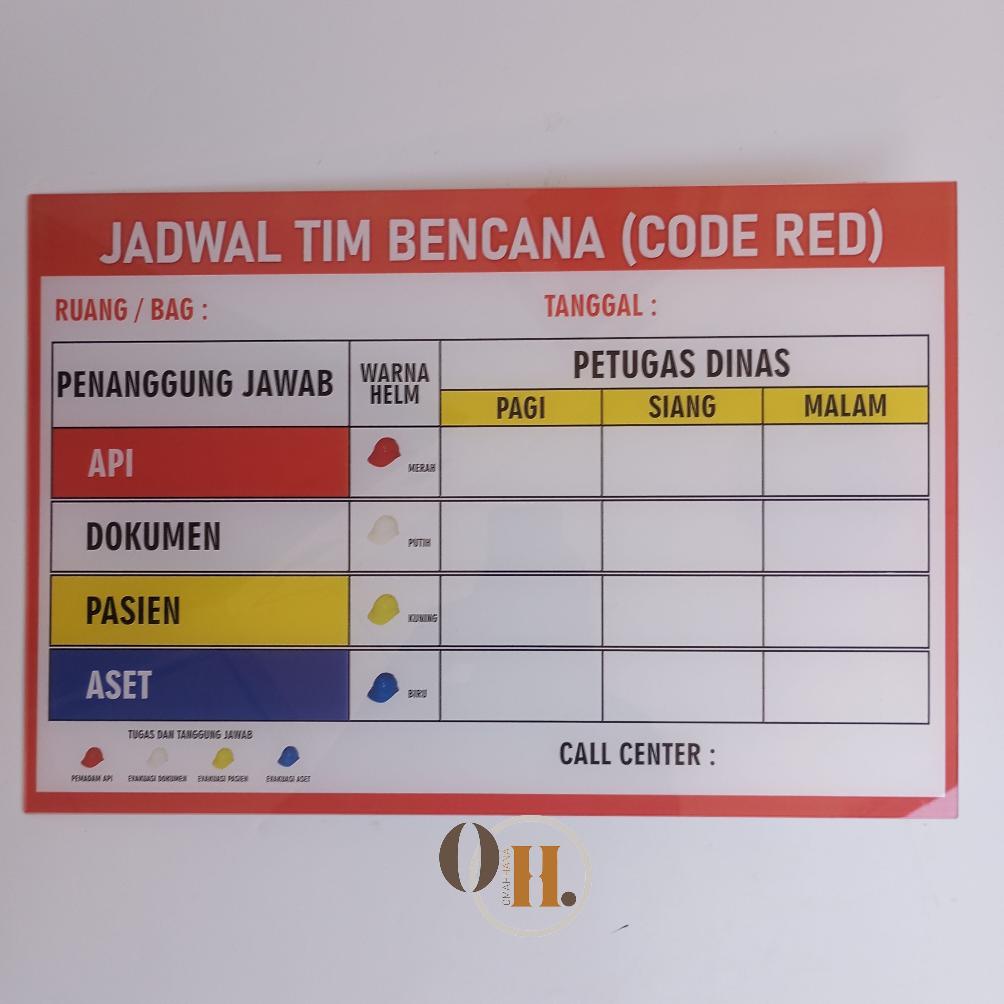 

Akrilik Code Red Jadwal Tim Bencana Eco - Papan Siaga Bencana Mini - Papan Red Code Mini