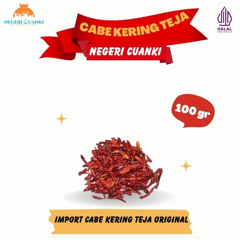 

Cabe kering 100gr Teja Asli Import Tanpa Tangkai