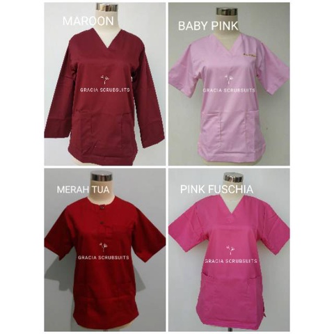 READY STO GRACIA SCRUBSUITS - baju jaga/jaga malam/scrubsuits DOKTER ATASAN SAJA MODEL KANCING