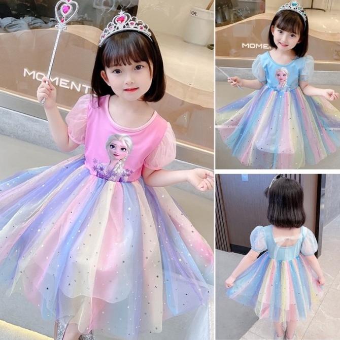 1-8 Tahun | Dress tutu baju pesta anak perempuan import frozen rainbow