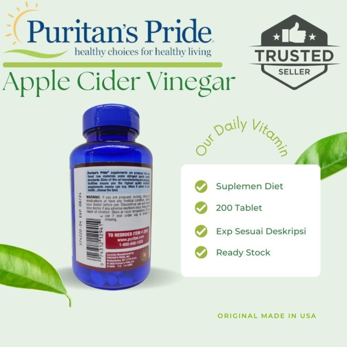 

Cider Vinegar Puritan Pride Membuang Racun Tubuh isi 200 Tablet