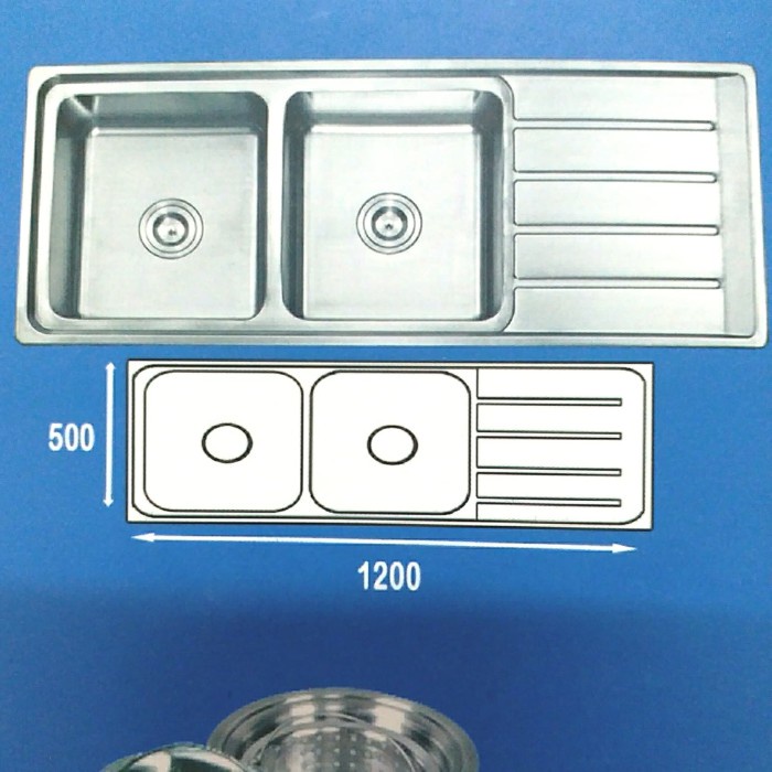 Kitchen Sink Kossai K12050B, Bak Cuci Piring 2 Lubang Dalam Stainless